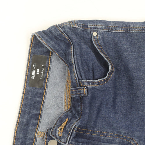 Tu Women Blue Straight Leg Mid Rise Denim Jeans Size 14R