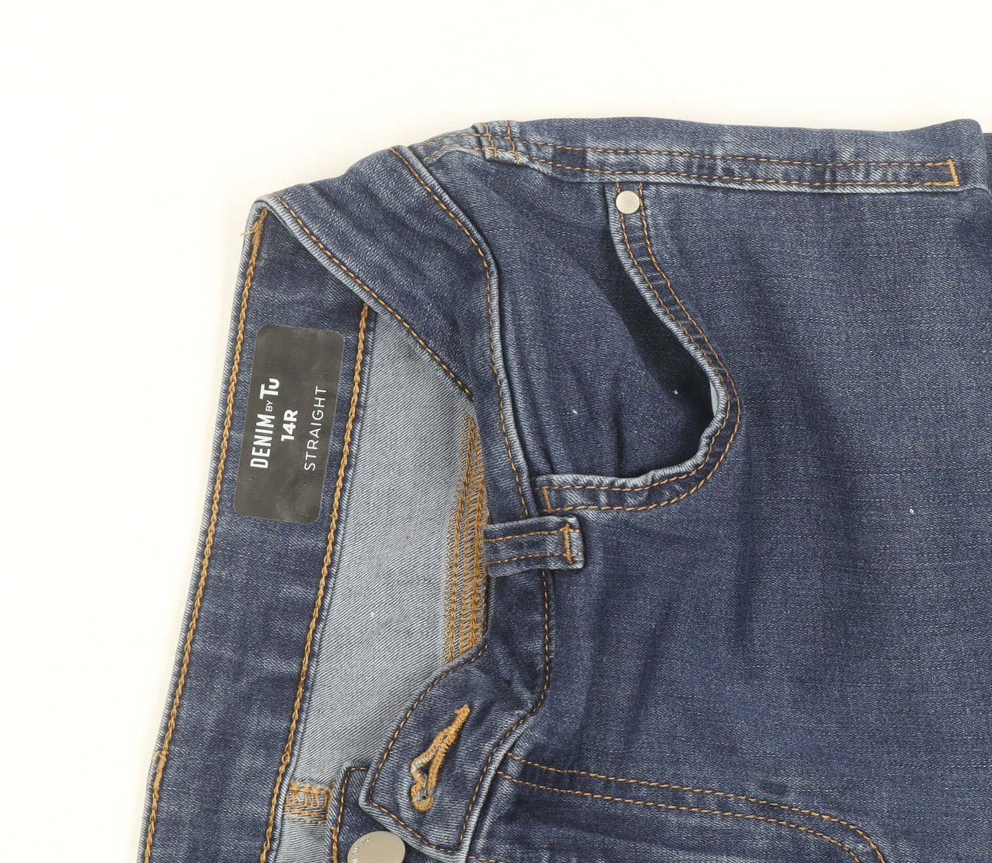 Tu Women Blue Straight Leg Mid Rise Denim Jeans Size 14R