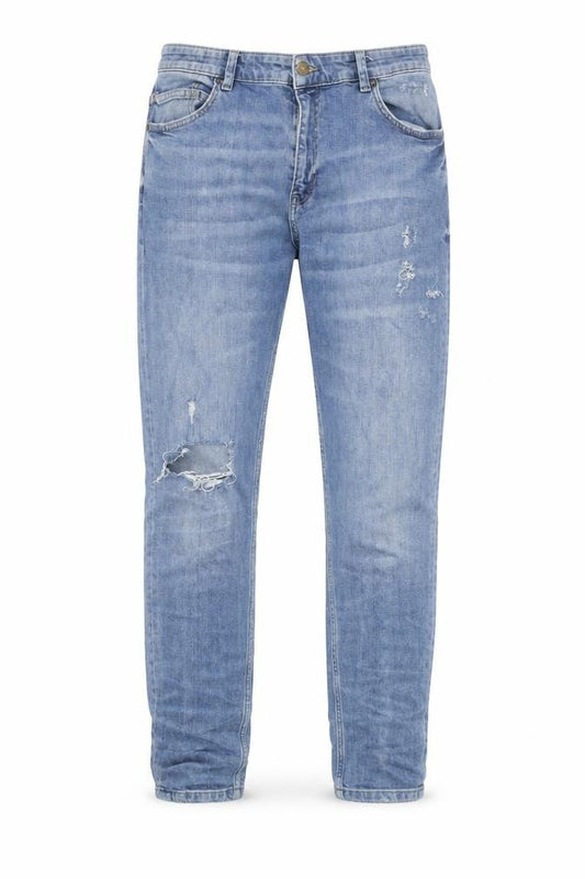 Front view of Red Herring Men’s Blue 38R Regular Fit Distressed Denim Jeans