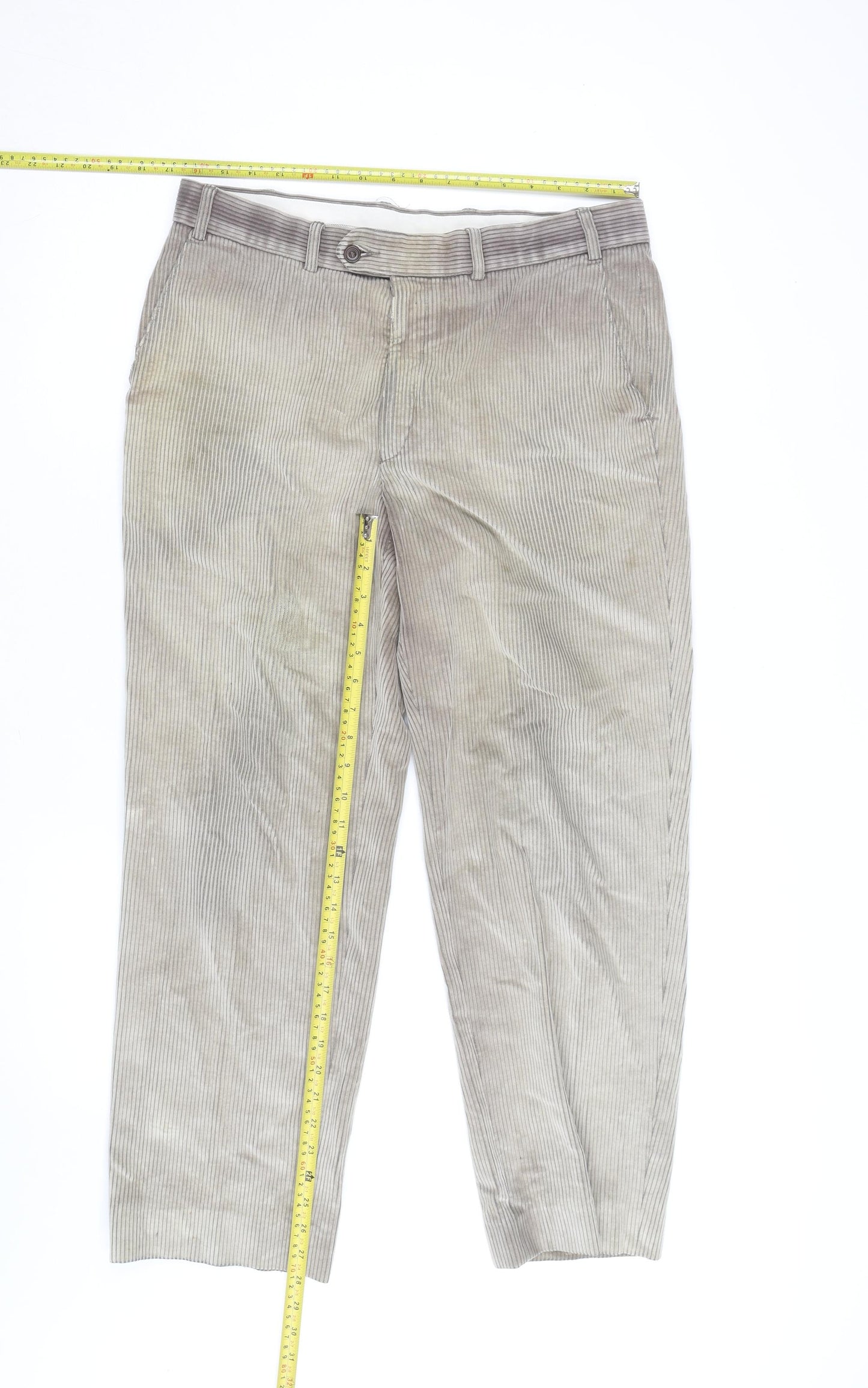 Marks and Spencer Men's Beige Corduroy Trousers Size 36 Regular Fit