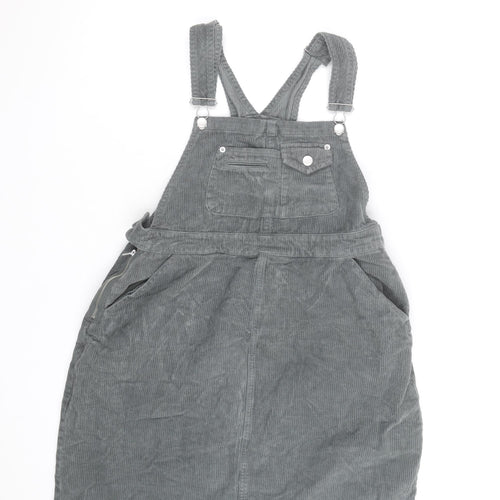ASOS Women Grey Corduroy Dungaree Dress UK 10 Adjustable Pockets