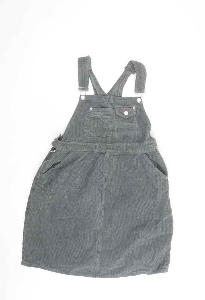 ASOS Women Grey Corduroy Dungaree Dress UK 10 Adjustable Pockets