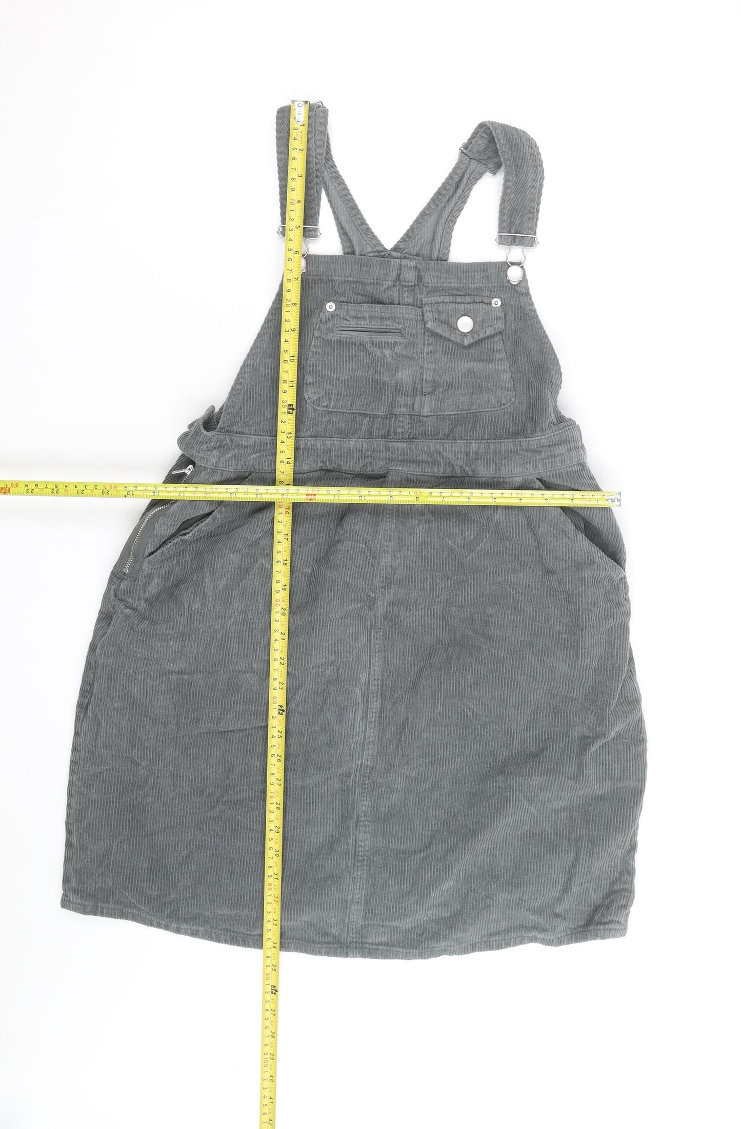 ASOS Women Grey Corduroy Dungaree Dress UK 10 Adjustable Pockets