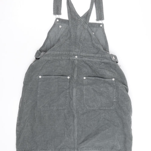 ASOS Women Grey Corduroy Dungaree Dress UK 10 Adjustable Pockets