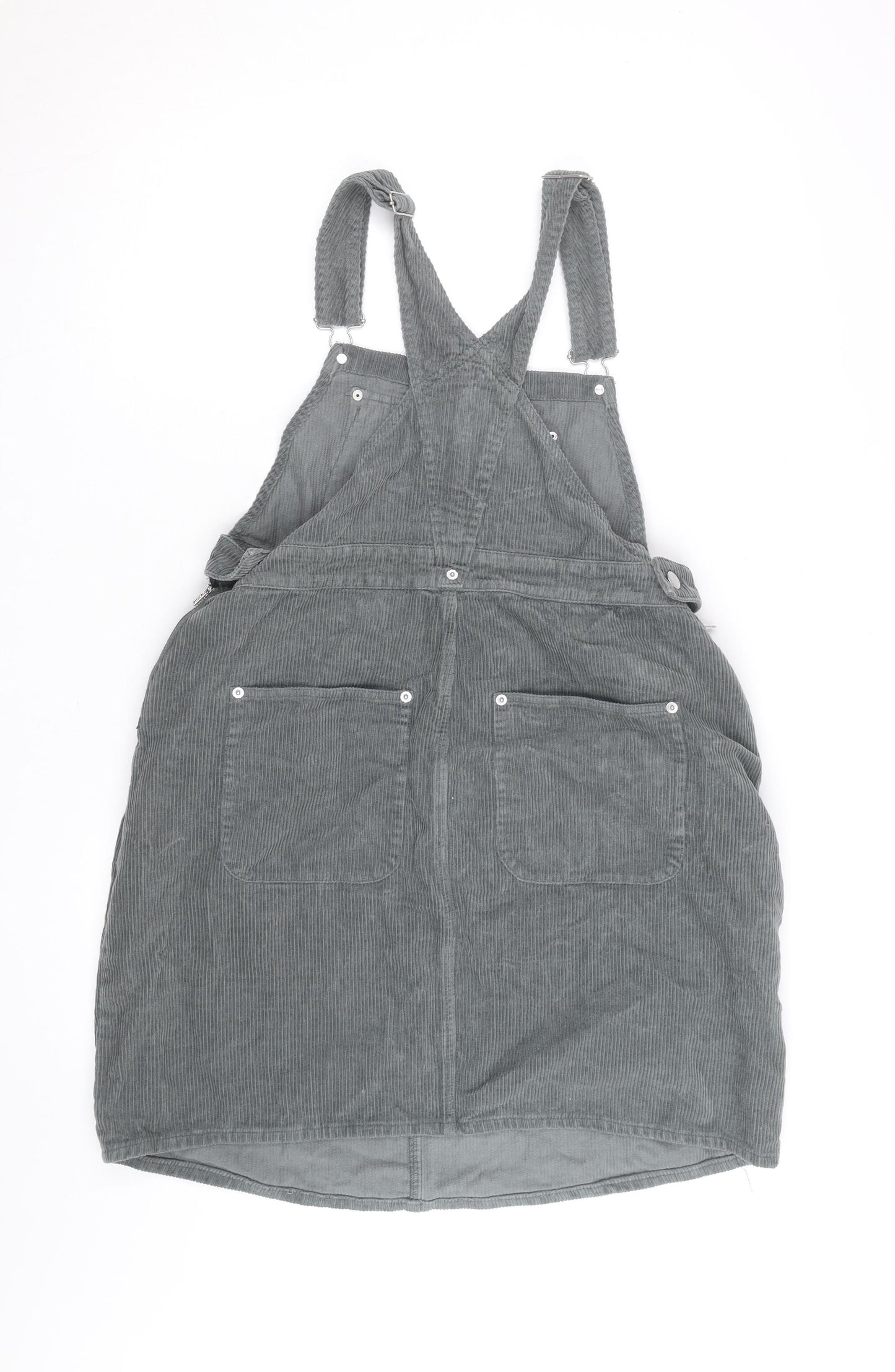 ASOS Women Grey Corduroy Dungaree Dress UK 10 Adjustable Pockets