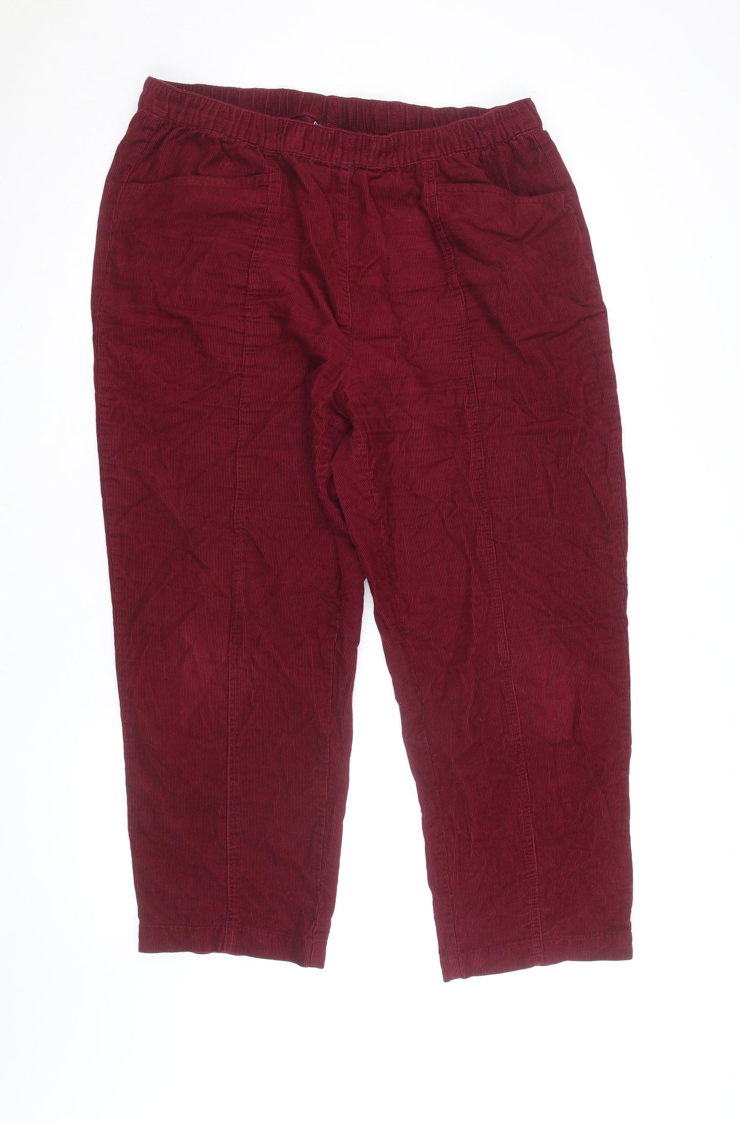Isle Women's Red Corduroy Cropped Trousers Size 18 Elastic Waist