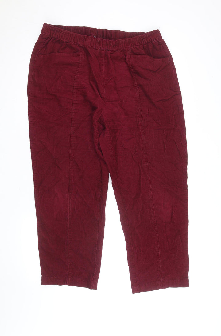 Isle Women's Red Corduroy Cropped Trousers Size 18 Elastic Waist