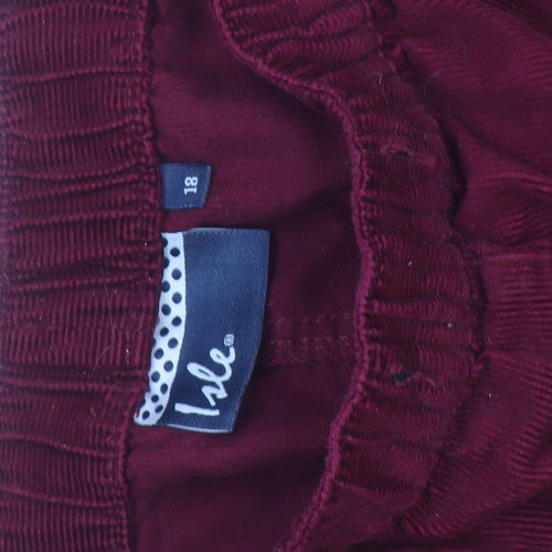 Isle Women's Red Corduroy Cropped Trousers Size 18 Elastic Waist