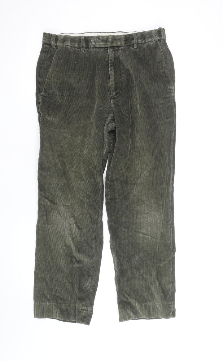 Marks and Spencer Men's Green Corduroy Straight Trousers 32W 29L