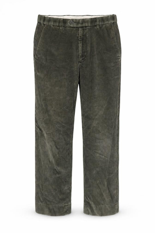 Front view of Marks & Spencer Men's Green Corduroy Straight Trousers 32W 29L
