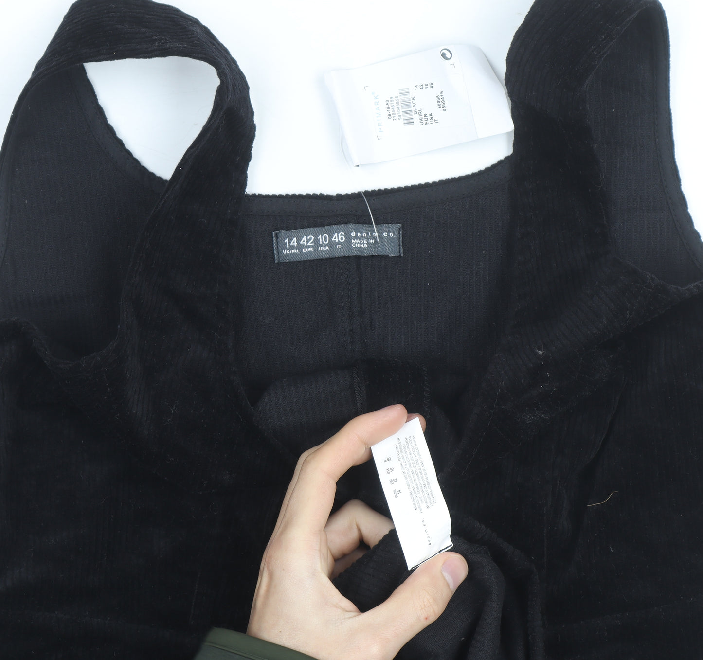 Primark Women Black Corduroy Pinafore Dress Size 14