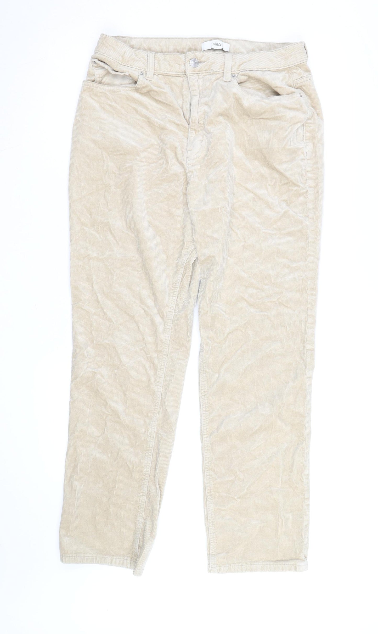 Marks and Spencer Women's Beige Corduroy Slim Chino Trousers Size 16