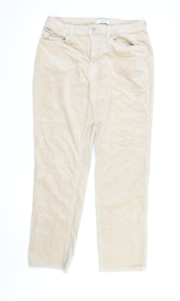 Marks and Spencer Women's Beige Corduroy Slim Chino Trousers Size 16