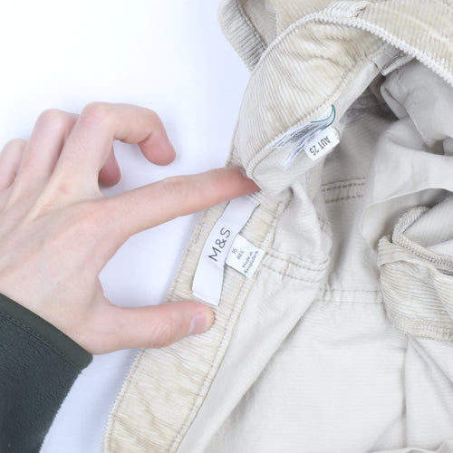 Marks and Spencer Women's Beige Corduroy Slim Chino Trousers Size 16