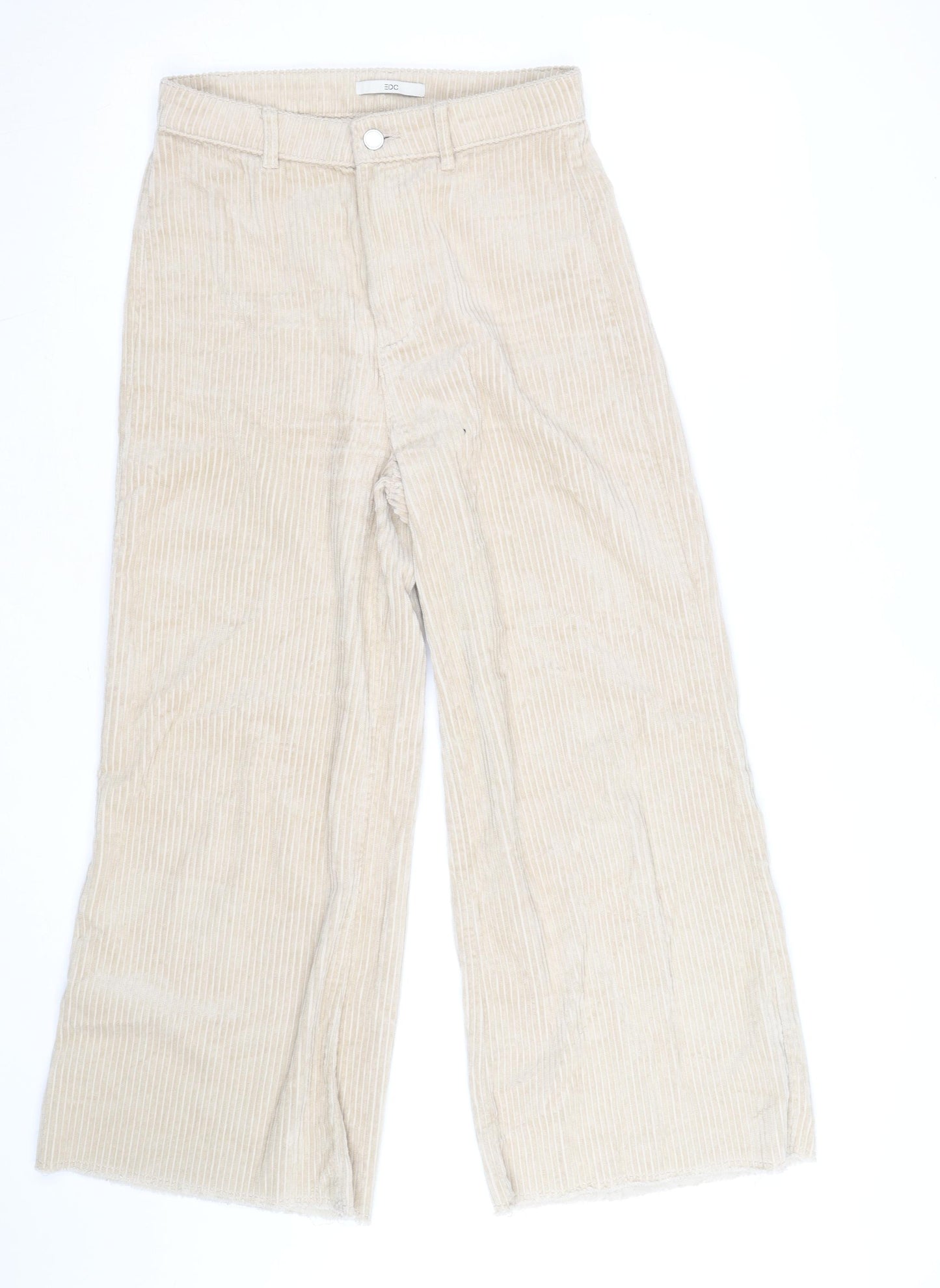 EDC Women Beige Corduroy Wide-Leg High Rise Trousers Size 12