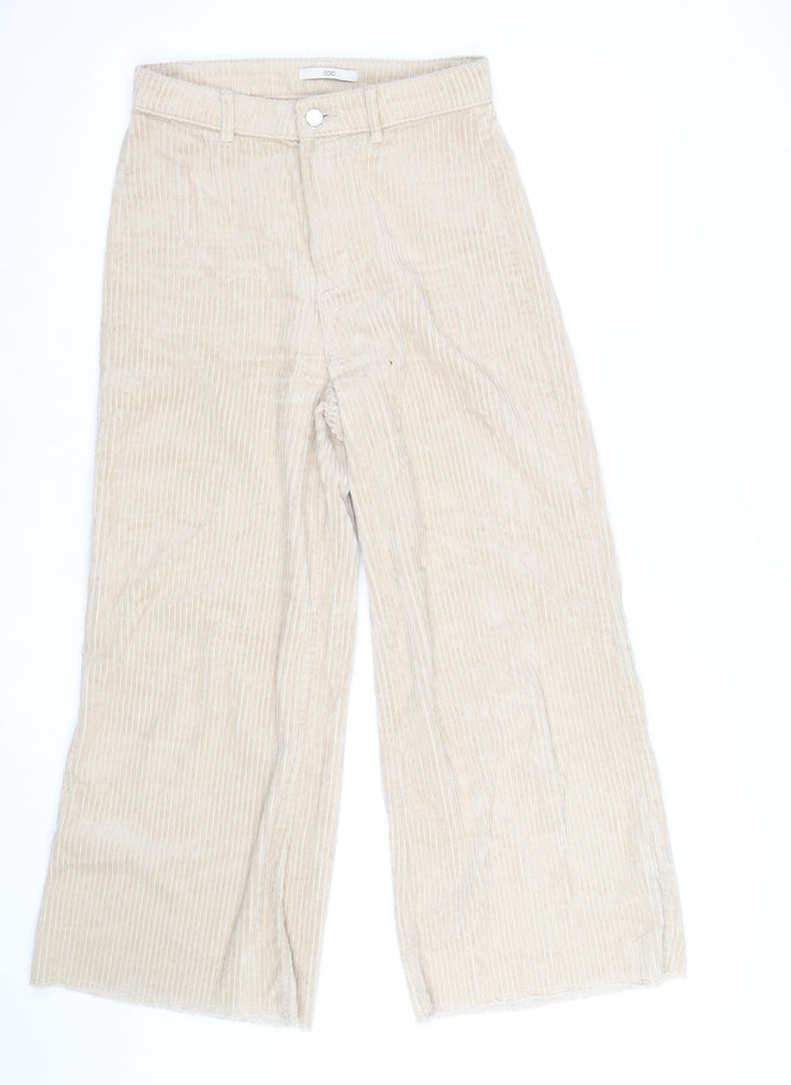 EDC Women Beige Corduroy Wide-Leg High Rise Trousers Size 12