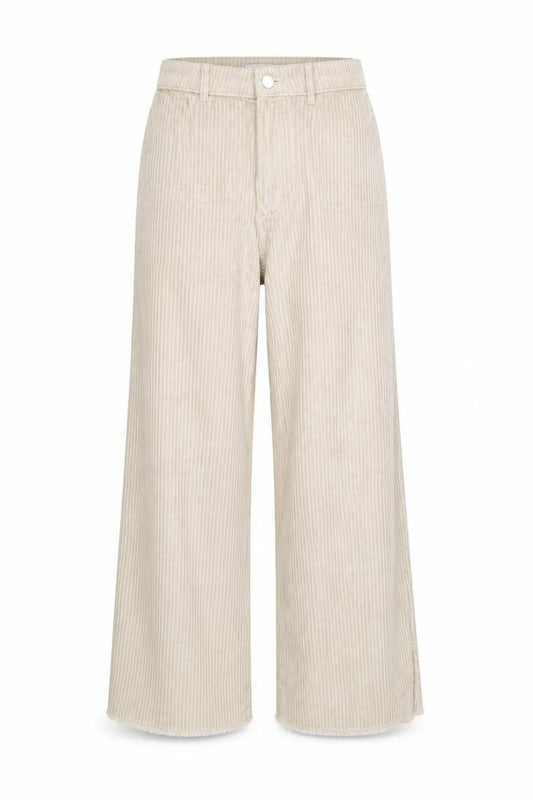 Front view of EDC Women Beige Corduroy Wide-Leg High Rise Trousers, size 12