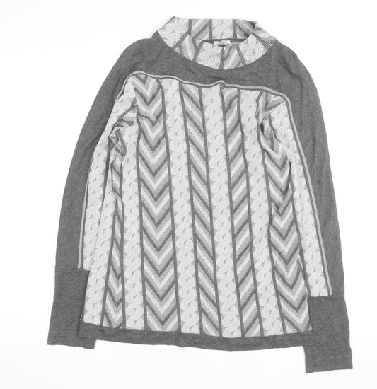 MONA Women’s Grey Mock Neck Geometric Pullover Jumper Size 14