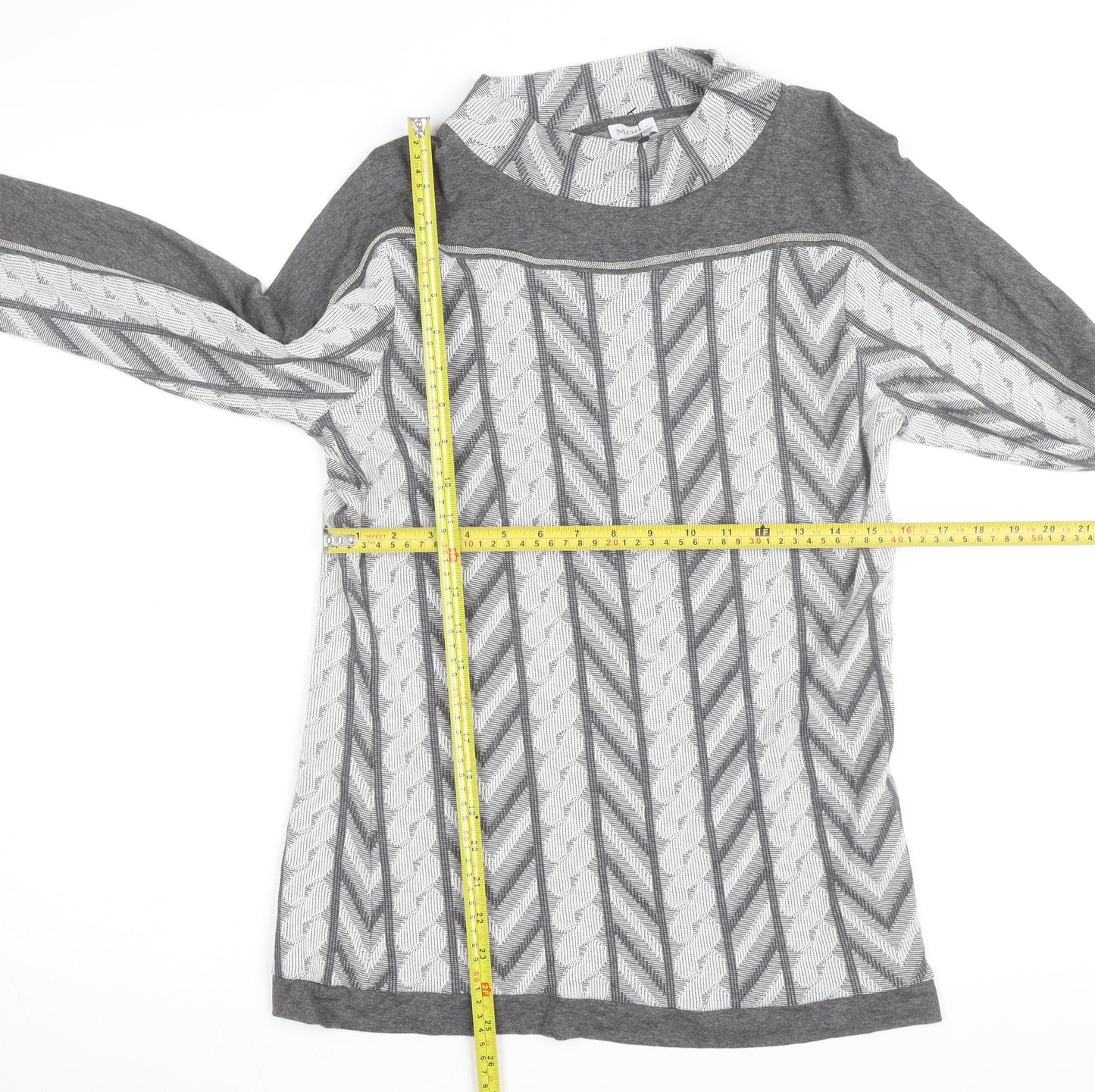 MONA Women’s Grey Mock Neck Geometric Pullover Jumper Size 14