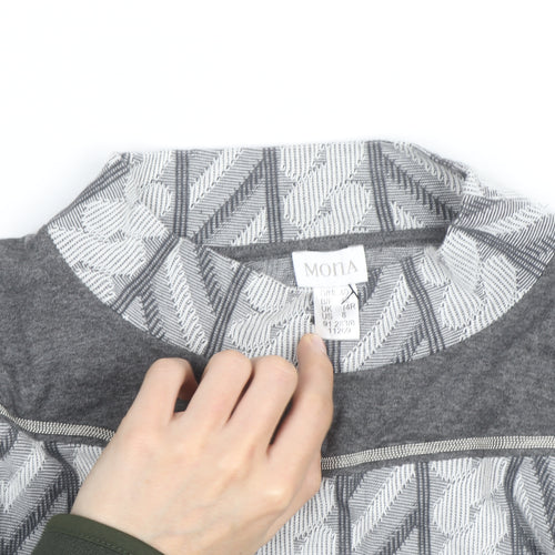 MONA Women’s Grey Mock Neck Geometric Pullover Jumper Size 14