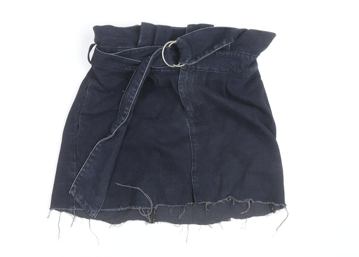 ASOS Women’s Blue Denim A-Line Mini Skirt Size 14 Belted High Rise