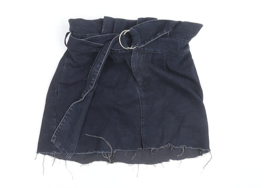 ASOS Women’s Blue Denim A-Line Mini Skirt Size 14 Belted High Rise