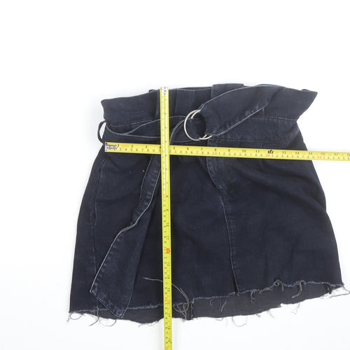 ASOS Women’s Blue Denim A-Line Mini Skirt Size 14 Belted High Rise