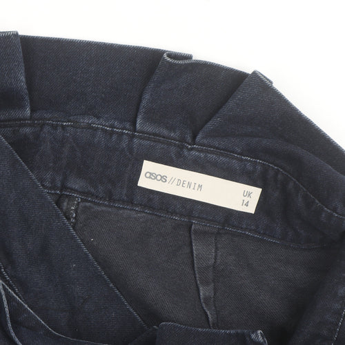 ASOS Women’s Blue Denim A-Line Mini Skirt Size 14 Belted High Rise