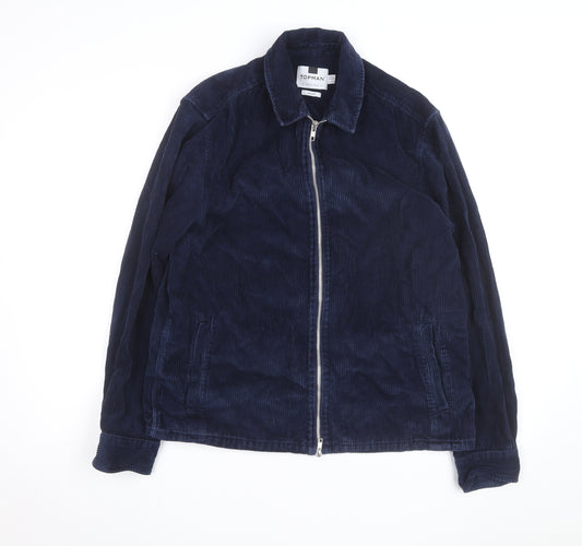 Topman Men Blue Corduroy Full Zip Jacket Size L 42in Casual