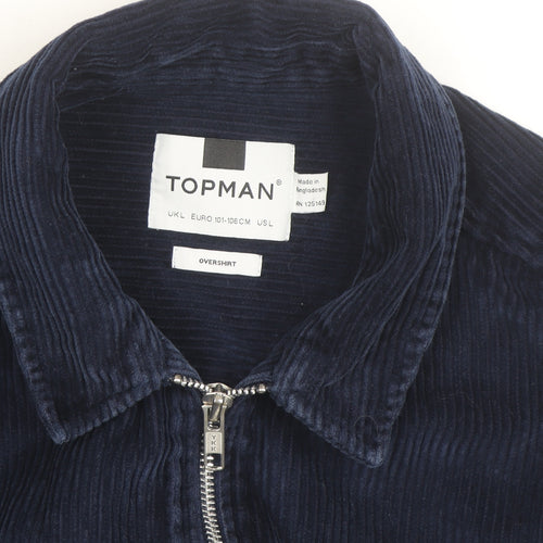 Topman Men Blue Corduroy Full Zip Jacket Size L 42in Casual