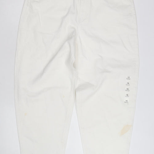 Marks and Spencer Women White Size 16 Mom Jeans Regular Fit High Rise