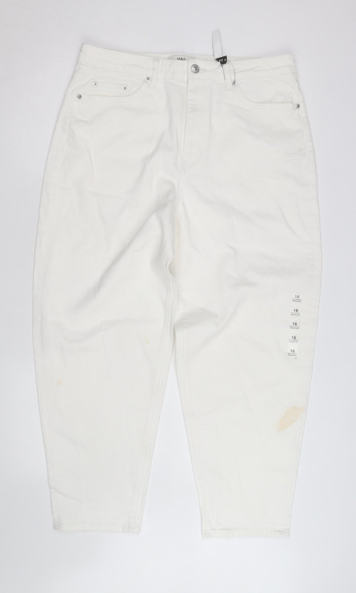 Marks and Spencer Women White Size 16 Mom Jeans Regular Fit High Rise