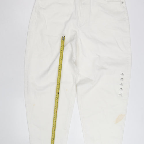 Marks and Spencer Women White Size 16 Mom Jeans Regular Fit High Rise