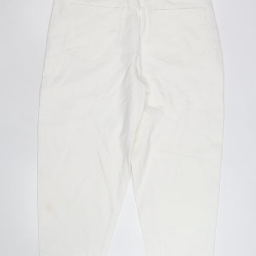 Marks and Spencer Women White Size 16 Mom Jeans Regular Fit High Rise