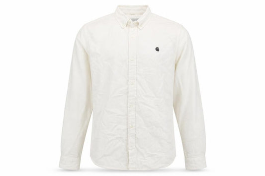 Front view of Carhartt Men’s Ivory Corduroy Button-Up Long Sleeve Shirt M