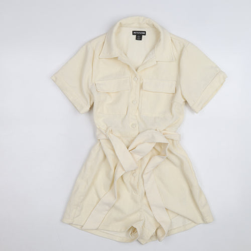 PrettyLittleThing Women’s Ivory Corduroy Short Sleeve Belted Playsuit UK S