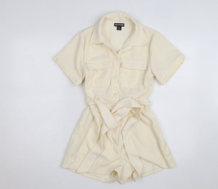 PrettyLittleThing Women’s Ivory Corduroy Short Sleeve Belted Playsuit UK S