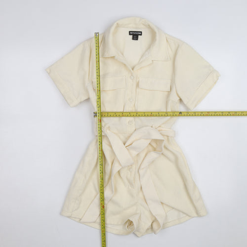 PrettyLittleThing Women’s Ivory Corduroy Short Sleeve Belted Playsuit UK S