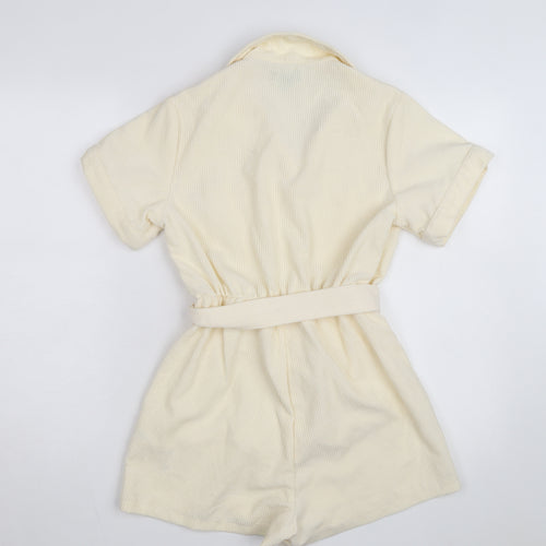 PrettyLittleThing Women’s Ivory Corduroy Short Sleeve Belted Playsuit UK S