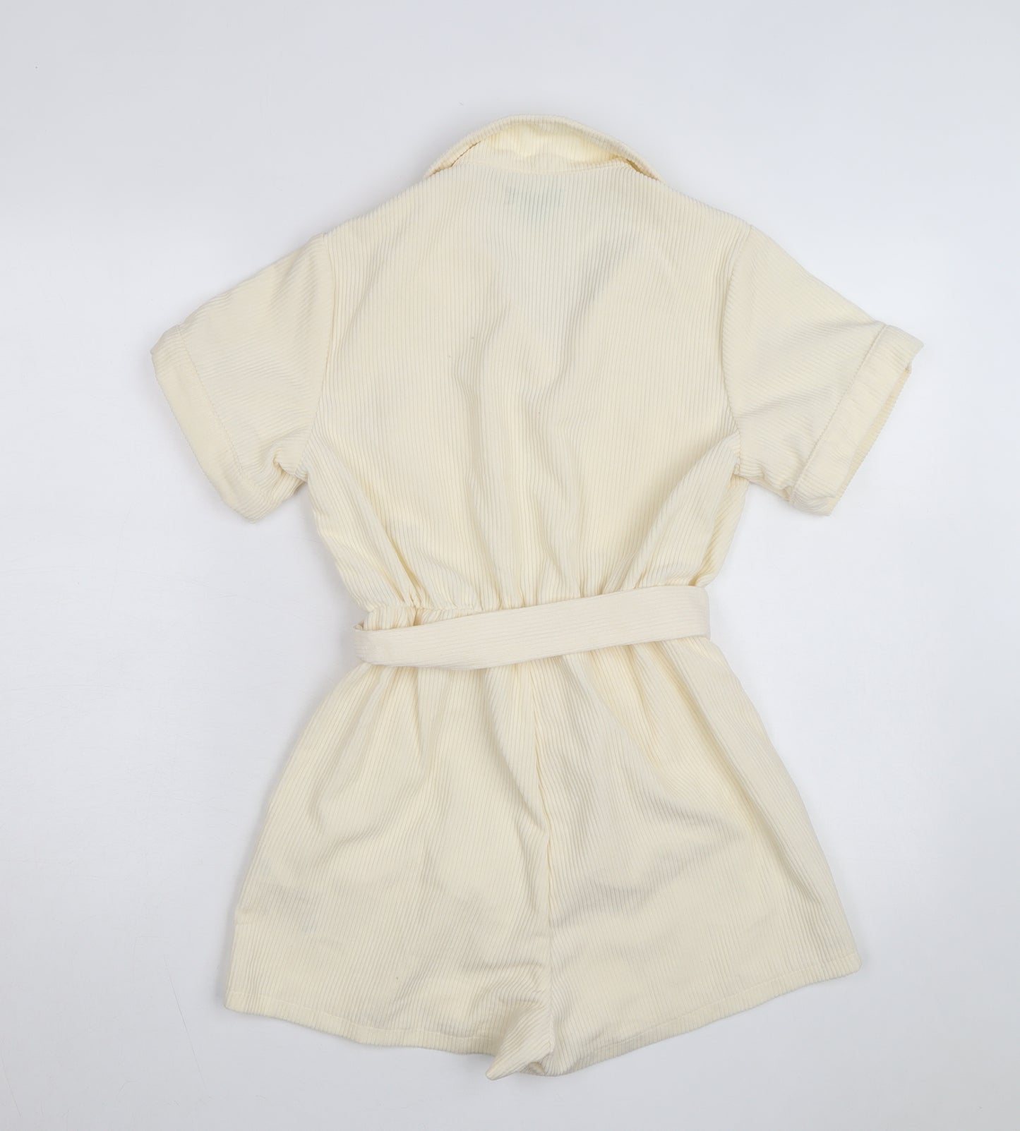PrettyLittleThing Women’s Ivory Corduroy Short Sleeve Belted Playsuit UK S