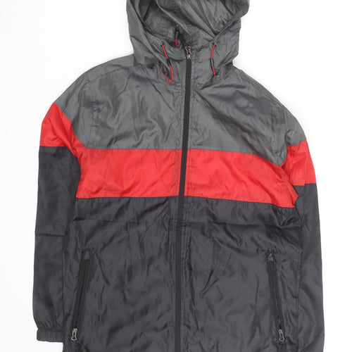 Athletic Works Men's Grey Red Black Hooded Windbreaker Jacket Size S