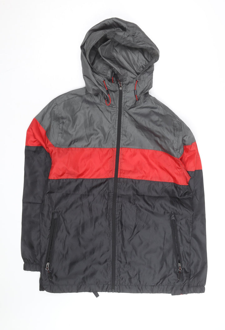 Athletic Works Men's Grey Red Black Hooded Windbreaker Jacket Size S