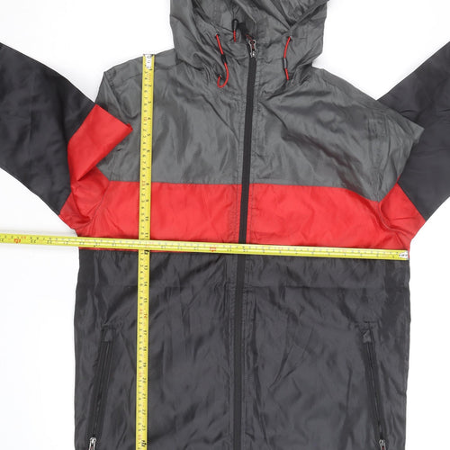 Athletic Works Men's Grey Red Black Hooded Windbreaker Jacket Size S