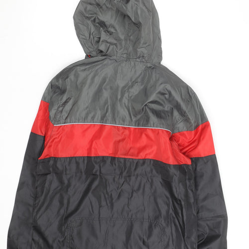 Athletic Works Men's Grey Red Black Hooded Windbreaker Jacket Size S