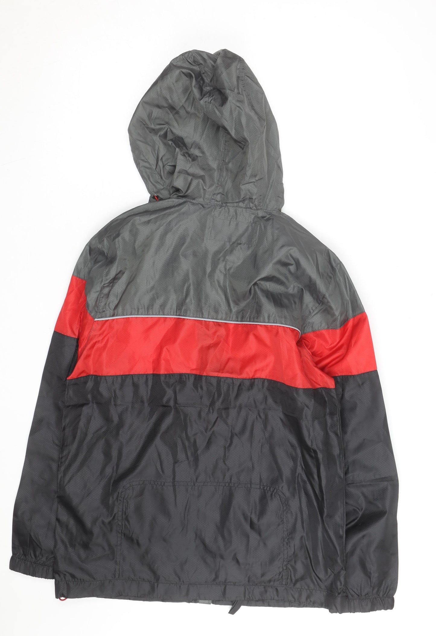 Athletic Works Men's Grey Red Black Hooded Windbreaker Jacket Size S