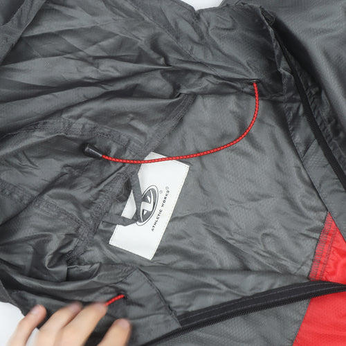 Athletic Works Men's Grey Red Black Hooded Windbreaker Jacket Size S