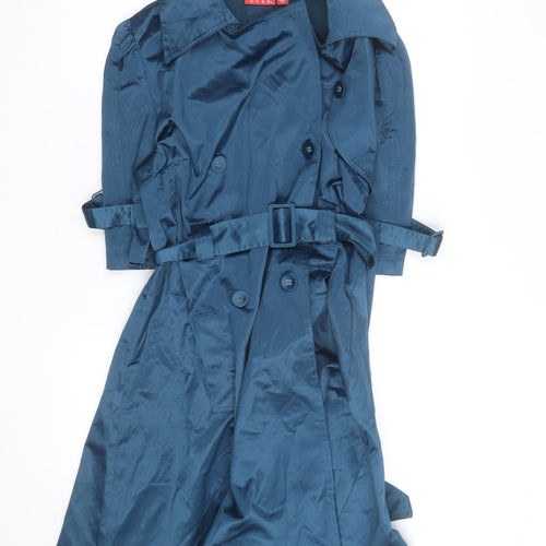 ELLE Womens Blue Trench Coat Belted Mid-Length M Classic Style