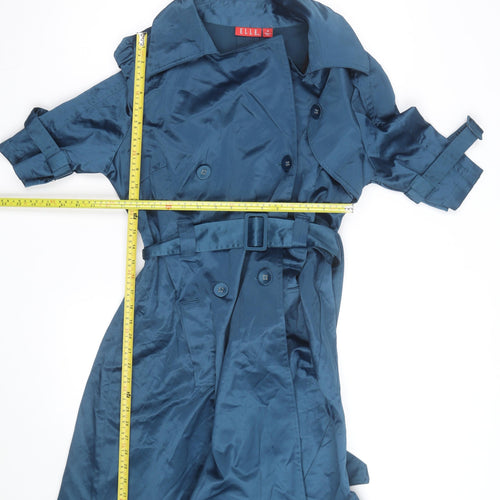 ELLE Womens Blue Trench Coat Belted Mid-Length M Classic Style