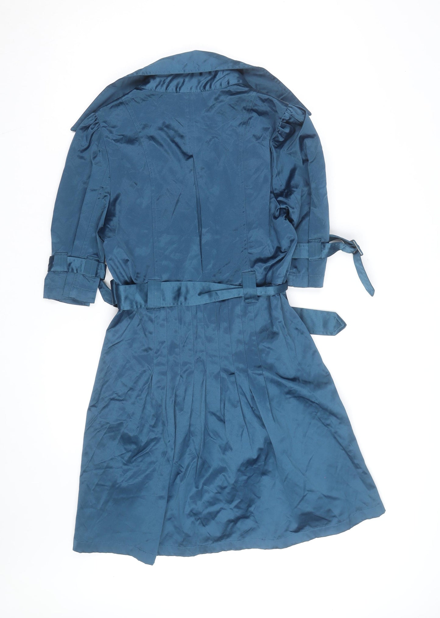 ELLE Womens Blue Trench Coat Belted Mid-Length M Classic Style