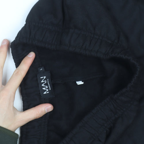 BoohooMAN Men's Black Jogger Sweatpants L Regular Fit Fleece Activewear